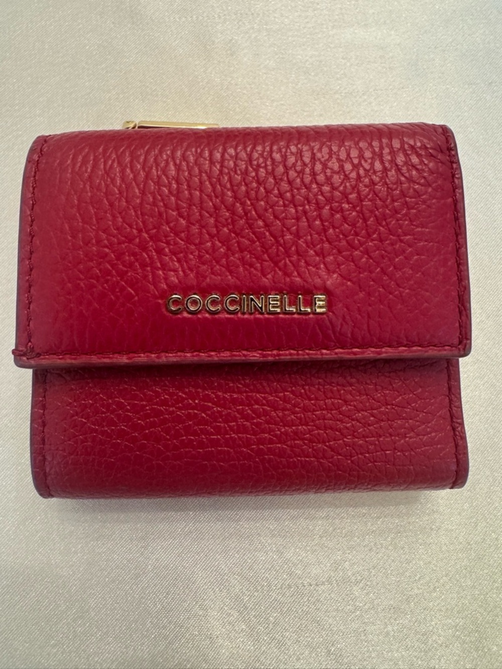 Coccinelle Red Pebbled Leather Compact Wallet with Gold Logo